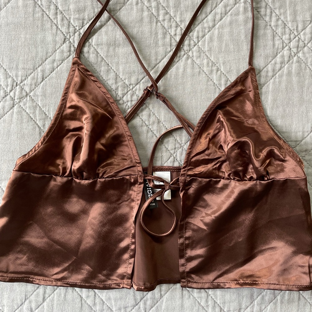 H&M Brown Silk Crop Top